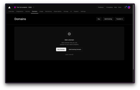 Domain custom in vercel